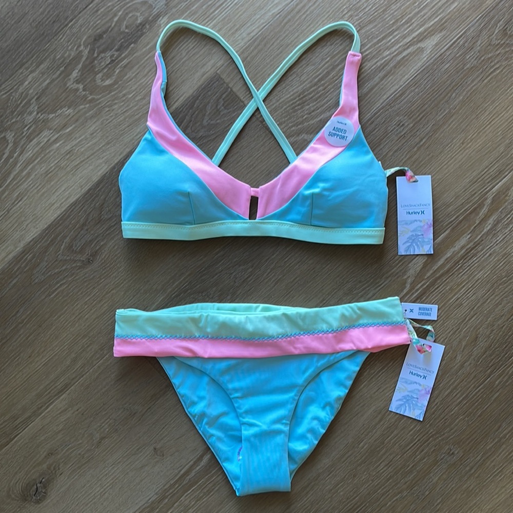 LoveShackFancy X HURLEY MAX COLORBLOCK BIKINI SET - Picture 2 of 15